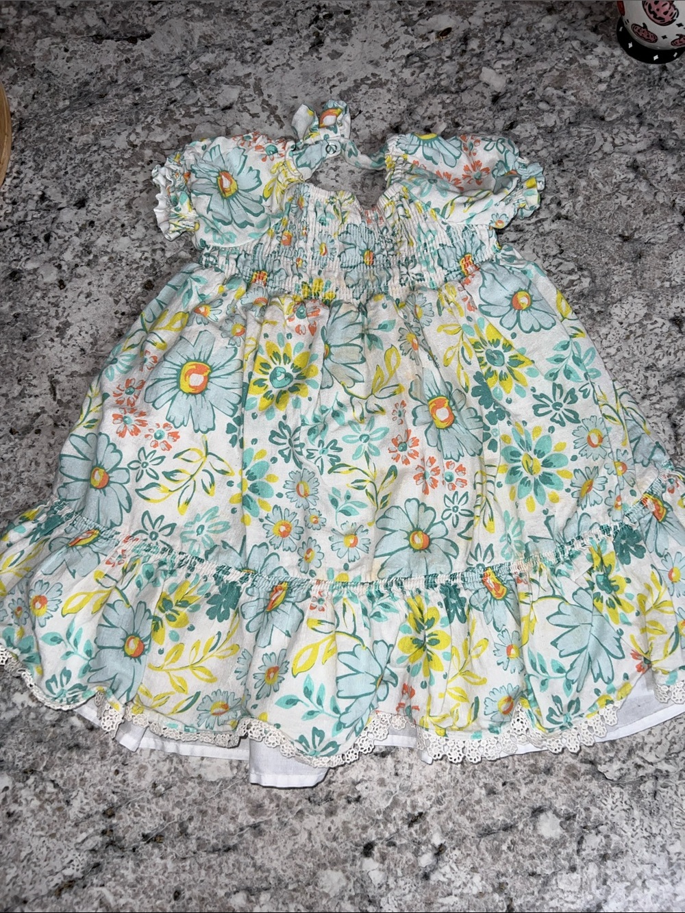 Joie Girls Floral Smocked Dress - Aqua, Yellow & Peach